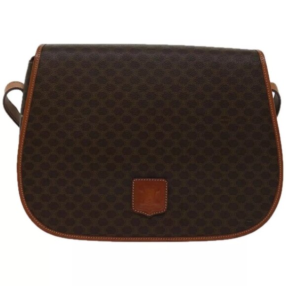 CELINE Macadam Canvas Shoulder Bag PVC Leather Brown Auth - Picture 1 of 16